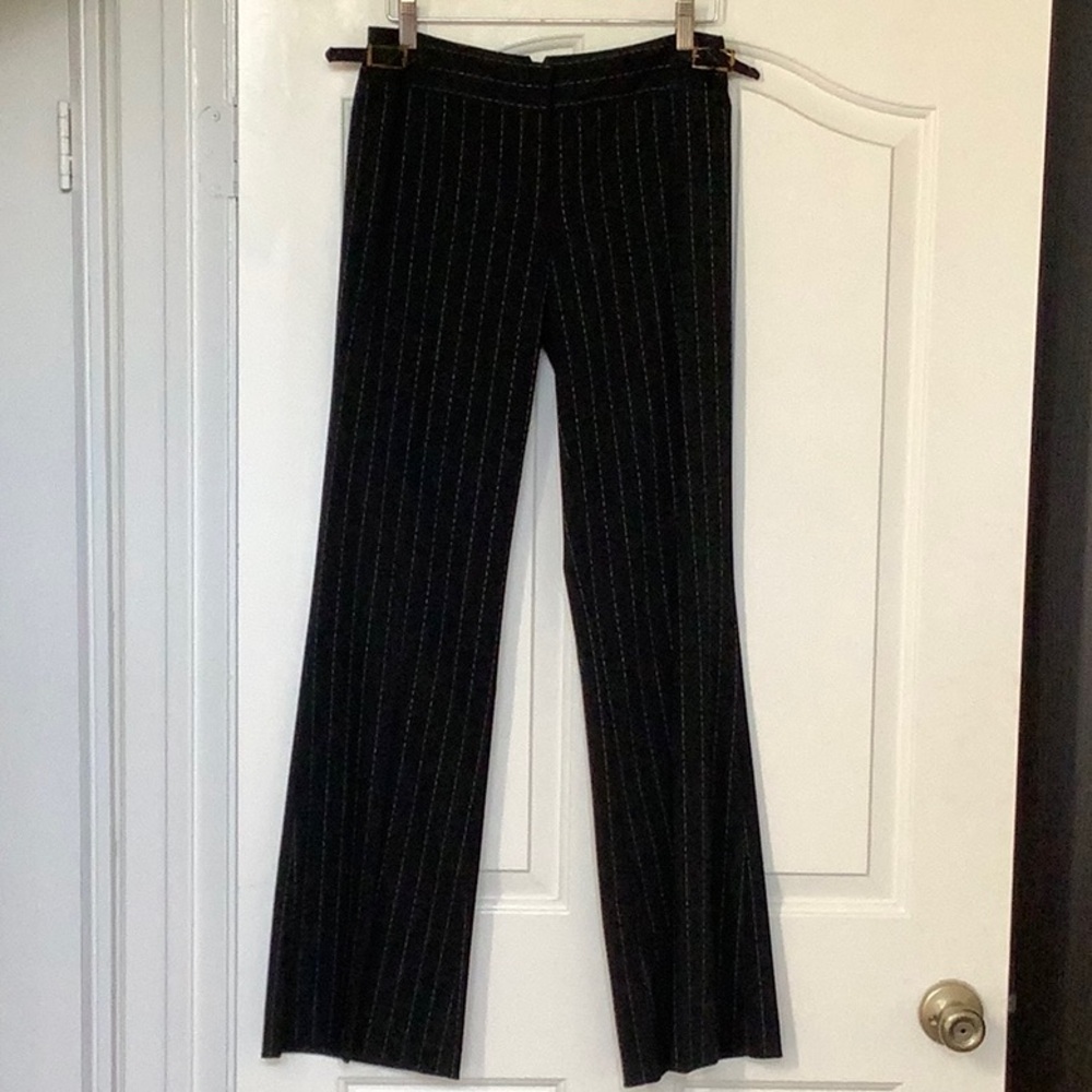 Bebe Y2K suit pants. Black with white broken line pinstripes. Size 6. EUC